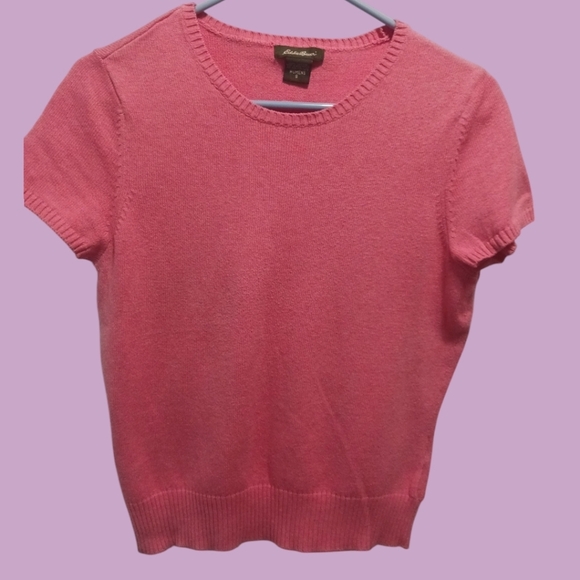 Eddie Bauer vtg Womens Pink Short Sleeve Sweater Size Small - Picture 1 of 6